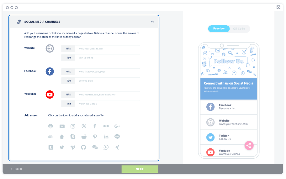Aggiungi i link dei tuoi social network e le relative icone