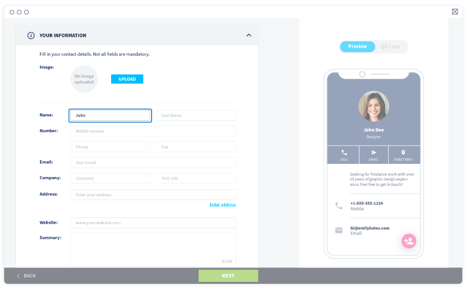 Aggiungi le tue informazioni personali (dettagli di contatto, sito web, breve descrizione)