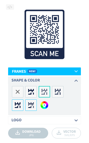 Modifica dello stile e della forma del codice QR