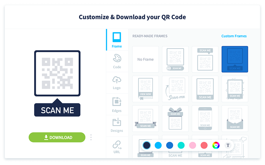 Scegli una delle nostre cornici pronte per evidenziare il tuo QR Code