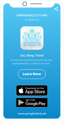 Una landing page del QR Code con tasti per scaricare un'app della città da Apple App Store o da Google Play Store.