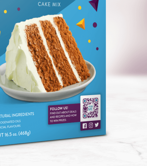 Una confezione di un prodotto alimentare con un codice QR.