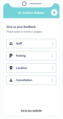 Landing page che permette ai pazienti di dare un feedback sul personale, sul parcheggio, sulla località e sugli appuntamenti medici