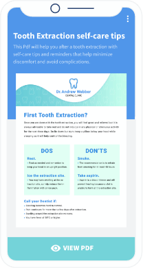 Landing page e un pdf sull'estrazione del dente di un paziente e le indicazioni per il dopo estrazione