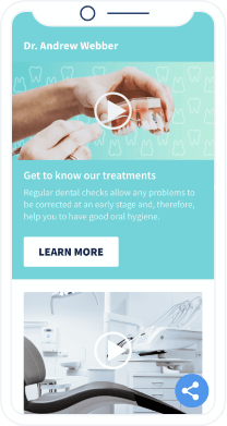 Landing page con informazioni sui trattamenti medici e un'opzione per riprodurre i video all'interno della pagina di destinazione