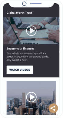 Landing page del QR Code che mostra una playlist di video di una società di consulenza finanziaria.