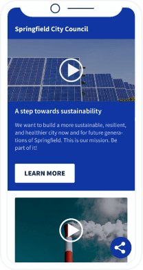 Una landing page del QR Code che mostra una playlist video dei progressi e degli sviluppi della città.