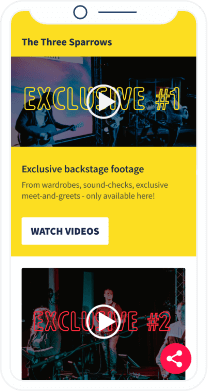 Una landing page del QR Code che mostra i video esclusivi delle performance di una band e filmati del dietro le quinte.