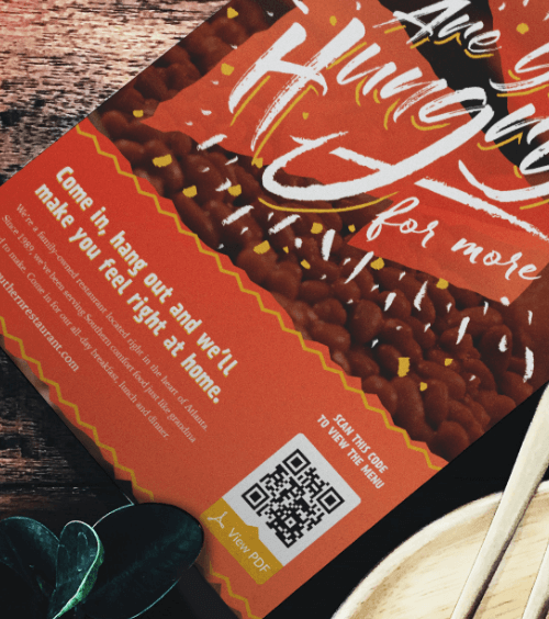 Un menu con un QR Code che visualizza una versione PDF del menu quando viene scansionato.