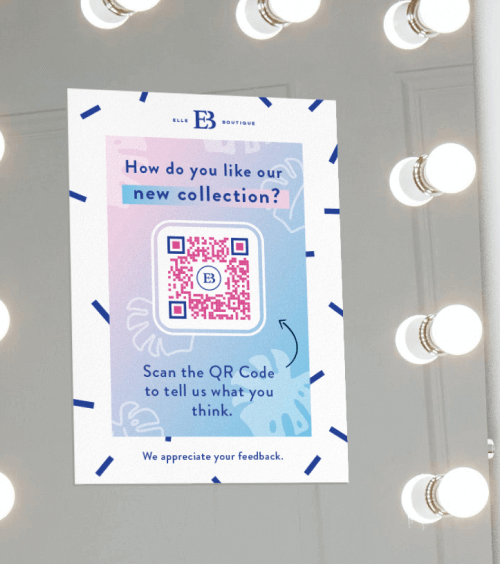 Annuncio pubblicitario di un negozio in una rivista con un QR Code che rimanda gli utenti ad una galleria di immagini, dove possono vedere l'ultima collezione di moda.