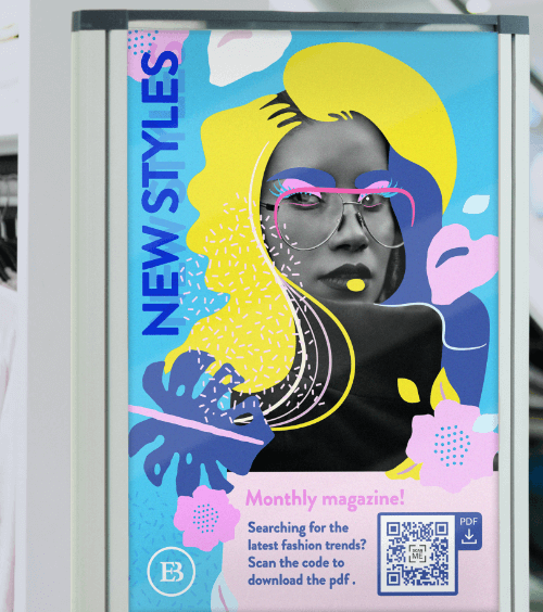 Un biglietto d'invito di un negozio con un QR Code che offre un coupon di sconto.