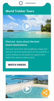 Una landing page che mostra una playlist video del World Trekker Tours delle migliori spiagge da visitare