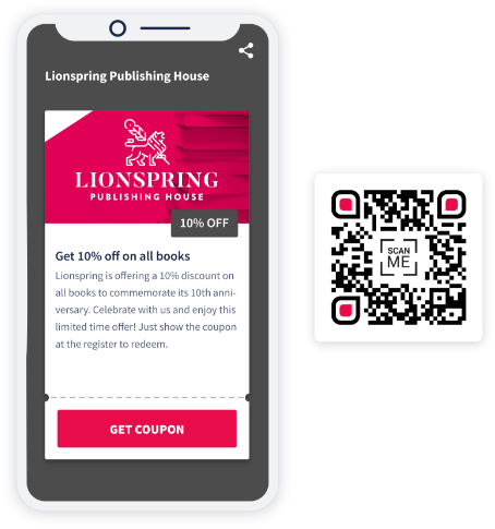 Pagina di destinazione del QR Code Coupon che mostra un codice promozionale