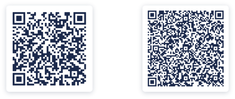 Il QR Code a sinistra contiene poche informazioni e il QR Code a destra ne contiene molte