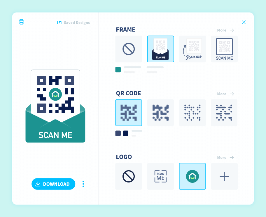 QR Code Generator consente di personalizzare il codice QR con design, cornice e logo.