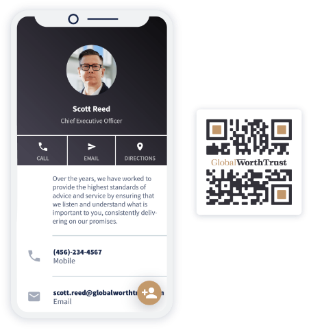 Esempio di un QR Code vCard Plus che mostra informazioni di contatto dettagliate