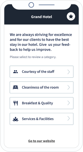 Esempio della landing page del QR Code Feedback per gli hotel