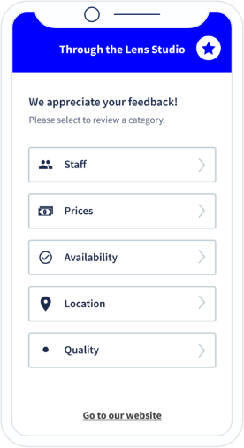 Landing page del QR Code Feedback personalizzato da uno studio fotografico